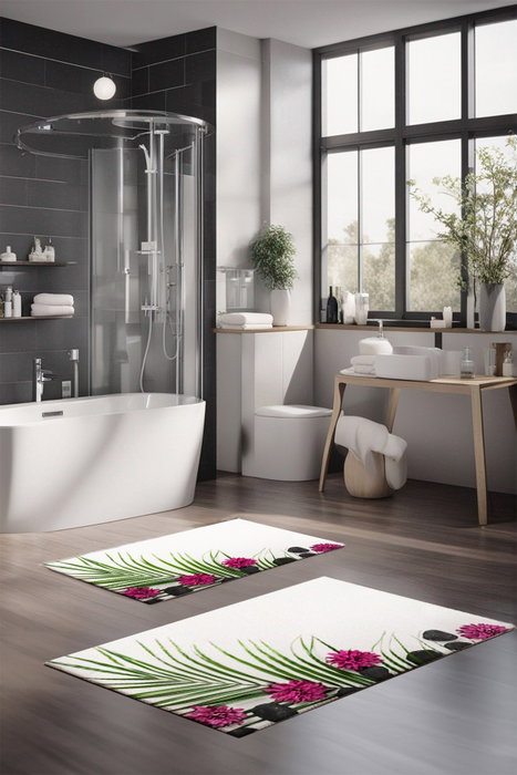 Mijölnir CT-5207 Juego de 2 Alfombrillas de Baño 100% Poliéster Antideslizantes Antibacterianas Fácil Lavado